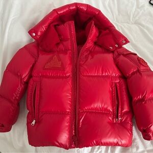 Moncler Vibrant Red Hooded Puffer Quilted Ski Jacket